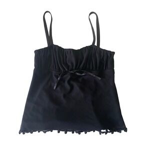 Trilogy Rampage Y2K Women's Vintage Camisole Crop Top M Black Ruched Mesh Lace